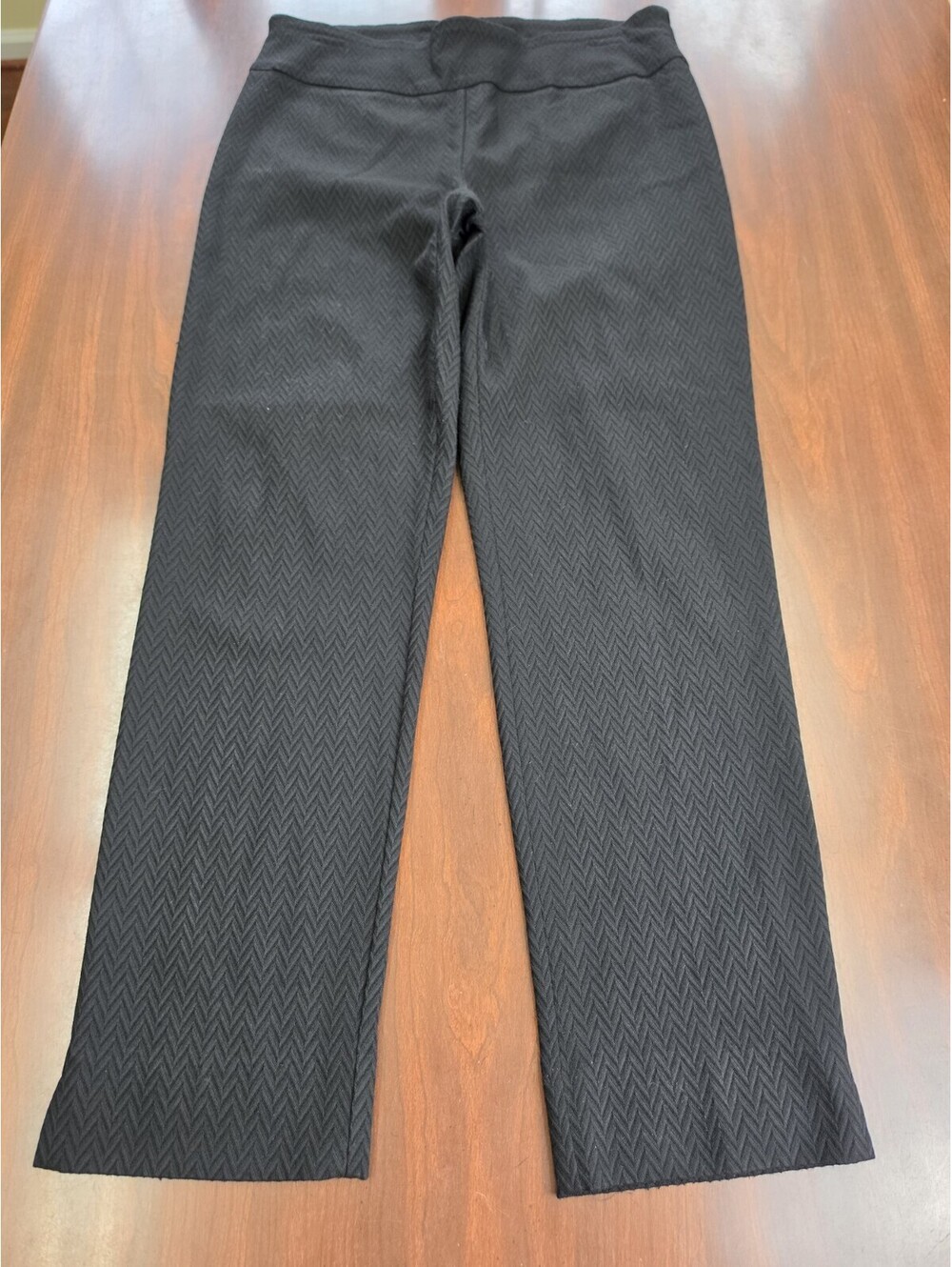 Zac & Rachel Size 8 Black Chevron Textured Knit Pull On Pants Career Work Casual